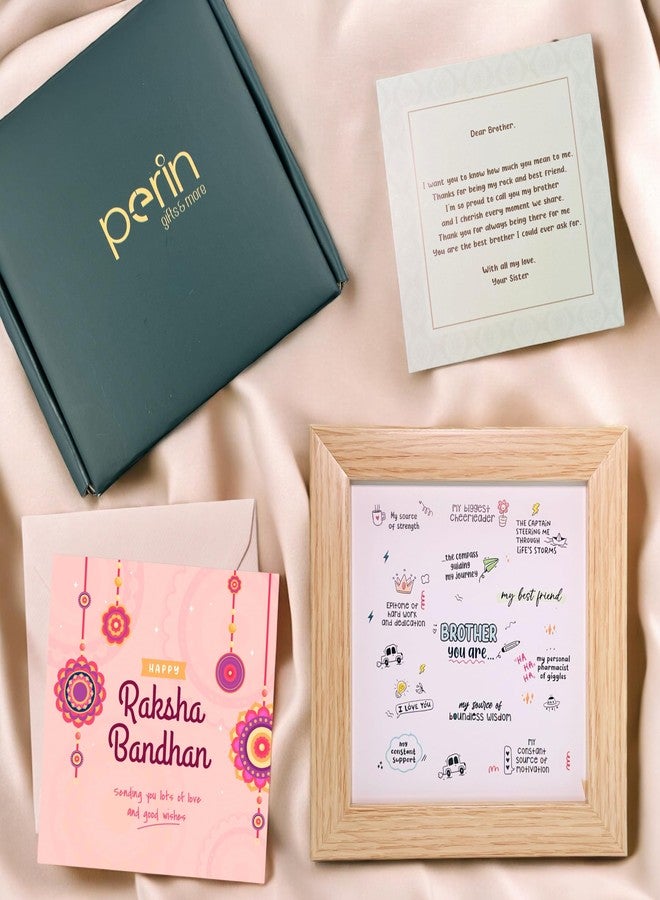 SINCE 7 STORE Rakhi Gift Hamper for Brother - Includes 3 Products: Heartfelt Messages Tabletop Frame, Greeting Card and Note for Sister - Perfect Rakhi Raksha Bandhan Gift from Sister in a Beautiful Box - Image 2